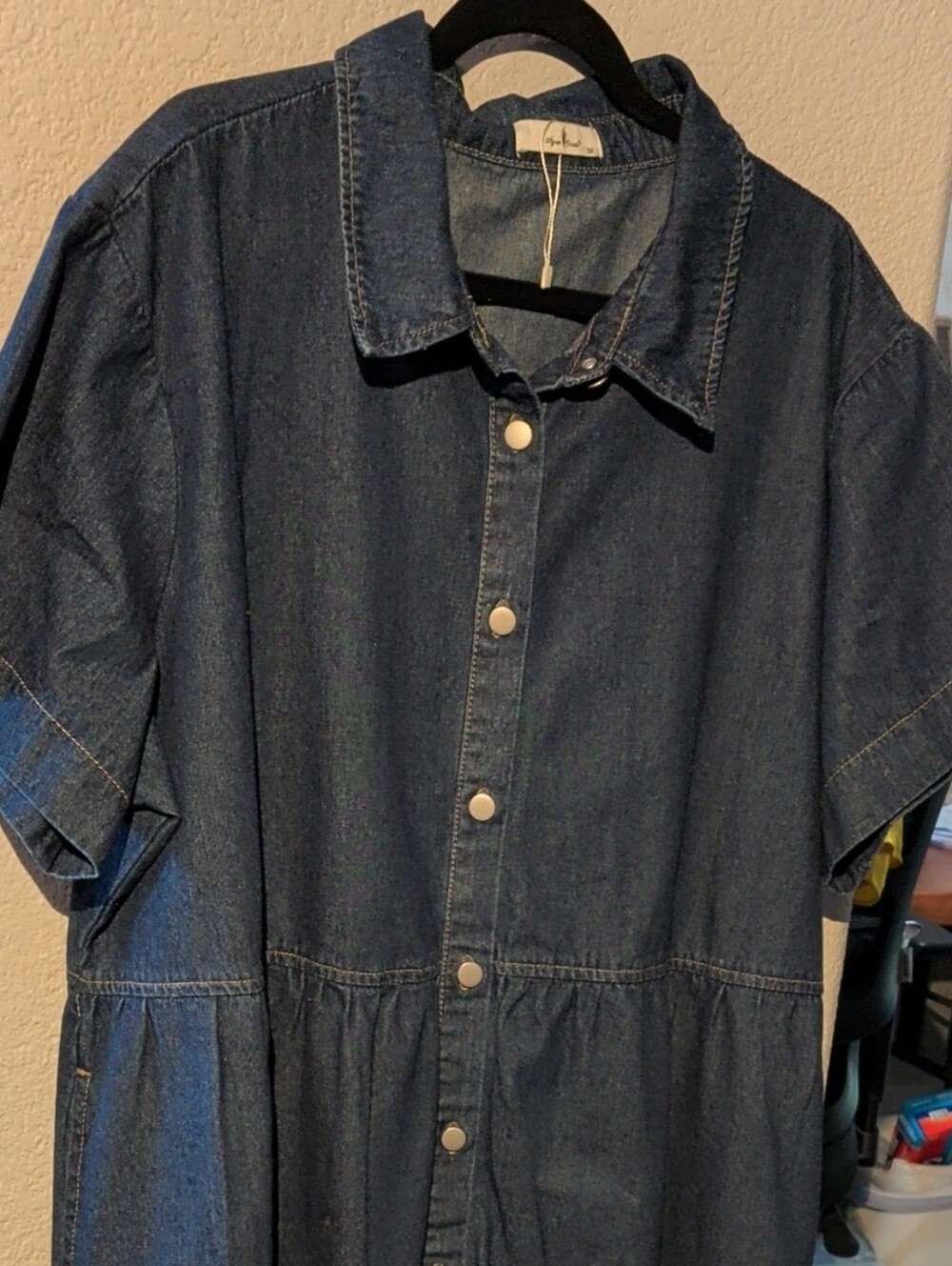 Denim Button-Front Shirt Dress - Dark Blue 3X NEW